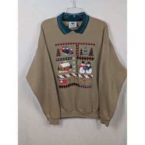 Vintage Gopher Sport Collard Christmas Sweatshirt Brown Women's Size XL